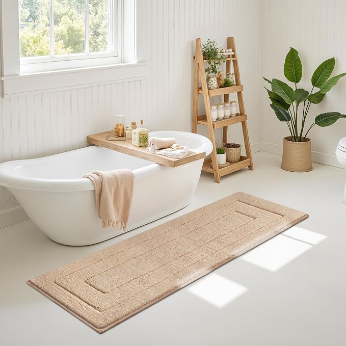GRANNY SAYS Khaki Bathroom Rug 71" x 24", Non-Slip Microfiber Bath Mat | Ultra-soft, with durable TPR backing for reliable grip, fast water absorption, machine washable for small bathroom spaces