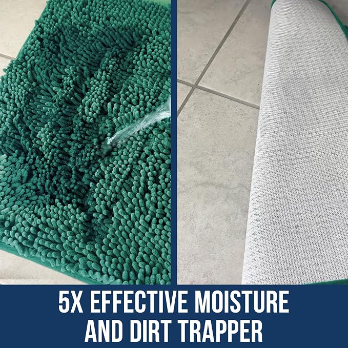 Muddy Mat® | Chenille Bathroom Rugs Quick Dry Microfiber Mats Non Slip Washable, Extra Thick, Soft and Highly Absorbent Bath Mats for Bathroom, Kitchen, and Shower Floor - Seafoam Green 18"x28"