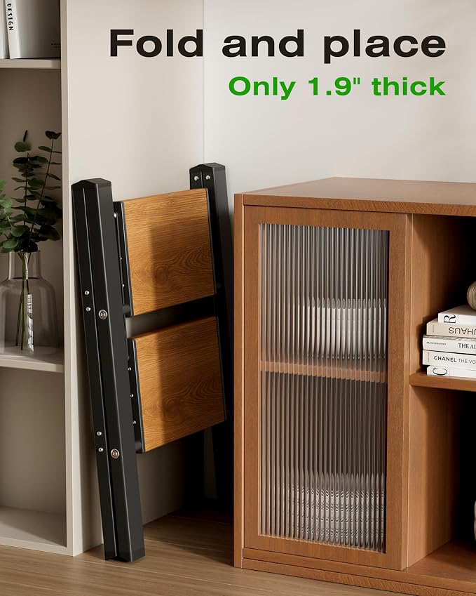 Taranta 2 Step Stool Foldable,Aluminum Step Ladder-BlackWoodgrain | Lightweight,Wide Anti-Slip Pedals,Folding Step Stool,330lbs Capacity for Household,Kitchen,Office