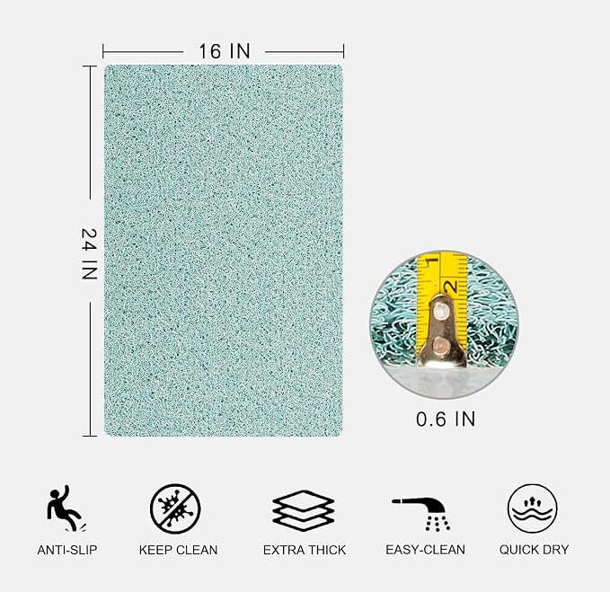 0.6" Extra Thick Non Slip Shower Mat, PVC Loofah Shower Mat with Drain, Quick Drying Bath Mat for Inside Shower, Bathtub Mats Foot Scrubber for Elderly, Bathroom, Kitchen, Wet Areas(Blue 16x24)