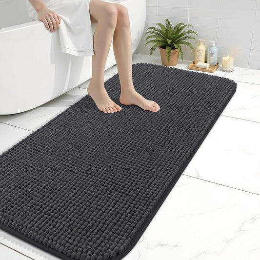Arotive Chenille Bathroom Rugs 44x24, Soft Absorbent Bath Mat, Dark Grey | Rubber Backing, Machine Washable Dry Bath Mats for Bathroom Floor, Tub and Shower, Home Decor Accessories