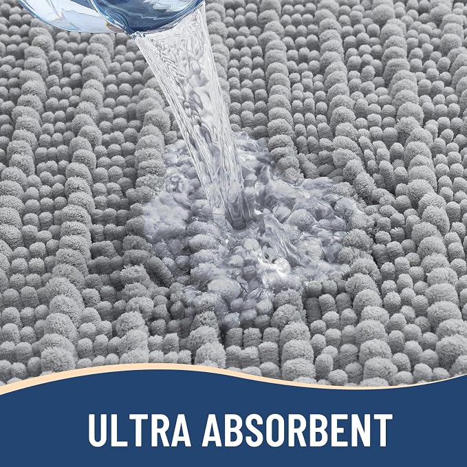 Arotive Bathroom Rugs Mat 47x17, Soft Absorbent Chenille Shaggy Bath Mat | Light Grey, Machine Wash Dry, Bath Rugs for Bathroom Floor, Tub and Shower, Home Decor Accessories