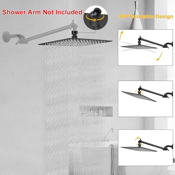 NearMoon Rain Shower Head, High Flow Stainless Steel Square Rainfall Shower, High Pressure Design, Awesome Shower Experience Even At Low Water Flow (10 Inch, Matte Black)
