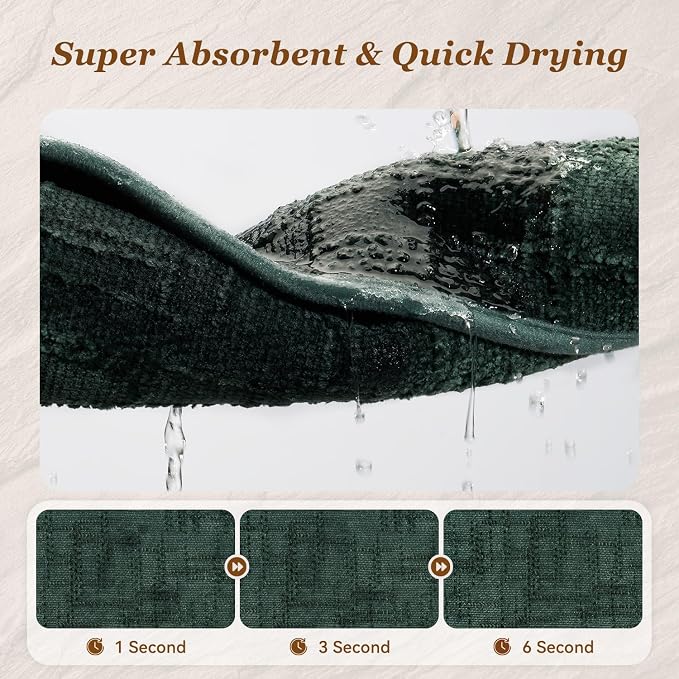 AMOAMI Bath Mat Non Slip Super Absorbent Quick Dry Bath Mats for Bathroom Floor Rubber Backing Washable Bathroom Rugs Modern Woven Jacquard Mat, Beside Tub Bath Rugs, 17" x 24", Green