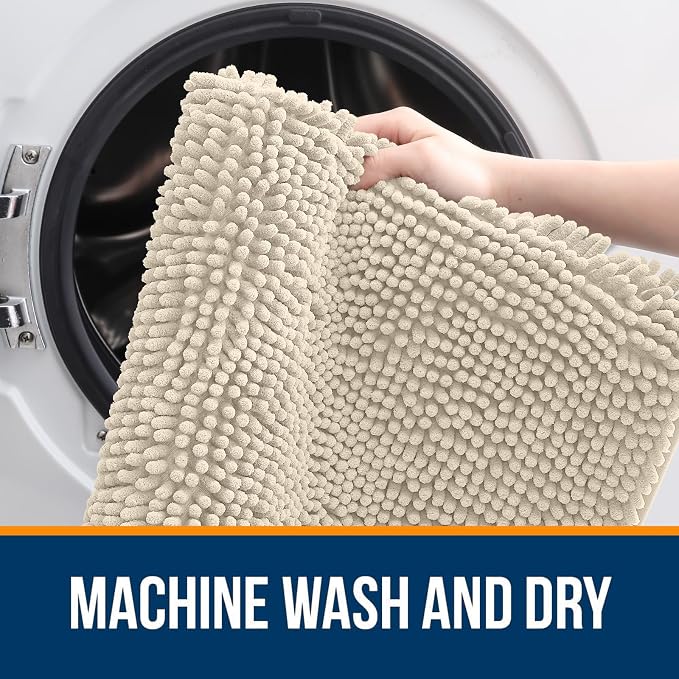 OLANLY Large Bathroom Rugs 47x32, Extra Soft Absorbent Chenille Bath Rugs | Sand, Quick-Drying Rubber Backing, Machine Washable Bath Mat for Bathroom Floor, Tub and Shower, Home Decor Accessories