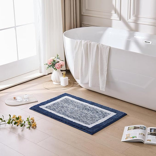 CozeCube Navy Blue Bath Runner 59"x24" Non Slip Washable Rug | For Bathroom Non Slip, Fluffy Absorbent Microfiber Bath Mats Machine Wash, Stylish Long Aesthetic Bathroom Rugs
