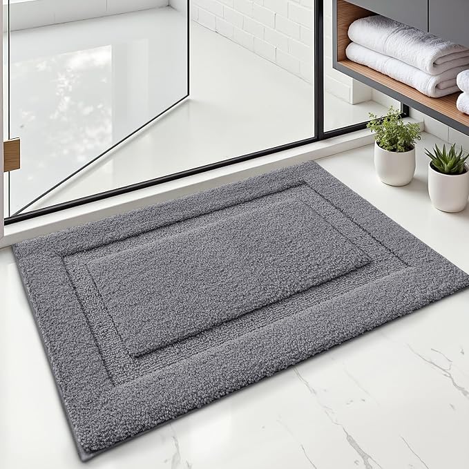 LUMI Ultra Soft Bathroom Rugs Absorbent, Non Slip Bath Mat 16X24, Dark Grey | Machine Washable with Rubber Backing, Quick Dry, Premium Microfiber Plush Carpet for Bathtub and Shower Floor