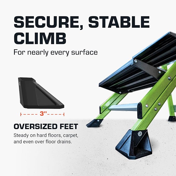 Little Giant Jumbo Step 3-Step Foldable 3 ft Fiberglass Stool, 11933 | Foldable Non-Conductive Fiberglass Step Stool, Extra-Wide Stair-Like Treads, Rotating Handrail, 375 lbs. Weight Capacity