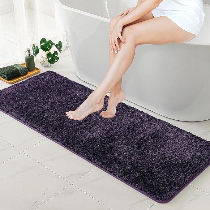 MIULEE Dark Purple Bathroom Runner Rugs Soft Microfiber Bath Mat 16x48 Inch | Absorbent, Non Slip, Quick Dry, Fluffy Bath Rugs for Bathroom Floor Tub Showers, Machine Washable