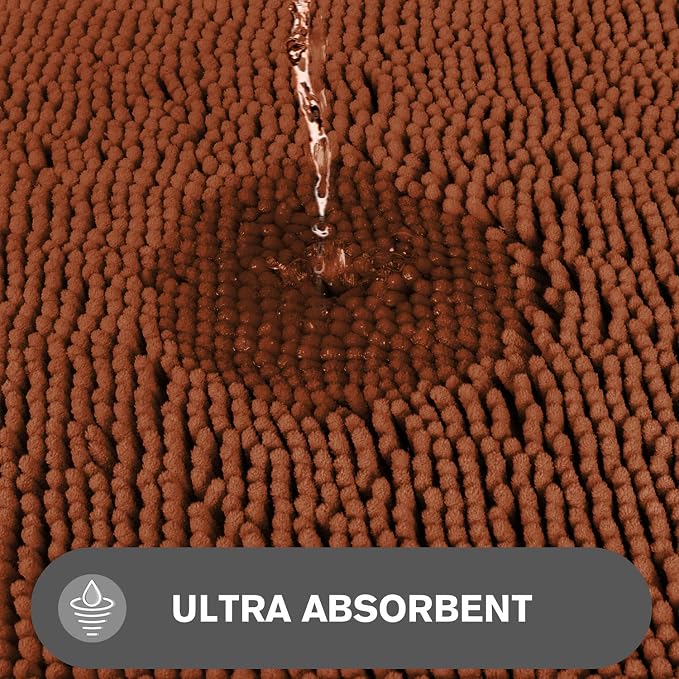 Rust Bathroom Rugs – Absorbent and Washable Bath Mat, Non-Slip, Thick Soft Chenille Bath Rugs for Bathroom Floor, Shower, Sink - 26" x 44"