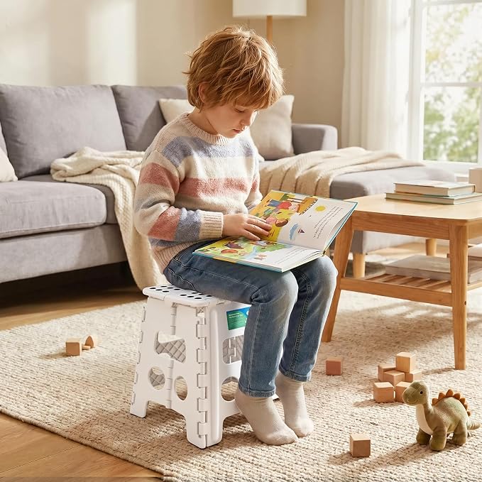 Dyforce Folding Step Stool 13 Inch,300lbs Foldable Stool for Adults & Kids | Stepping Stool White,Non-Slip Plastic Compact Foot Stool with Carry Handle,Lightweight for Bathroom Kitchen Bedroom Garden