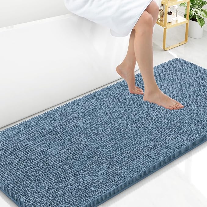 Arotive Bathroom Rugs 59x24, Soft Absorbent Shaggy Chenille Bath Rugs | Grayish Blue, Machine Washable Rubber Backing Bath Mats for Bathroom Floor Tub and Shower Home Decor Accessories