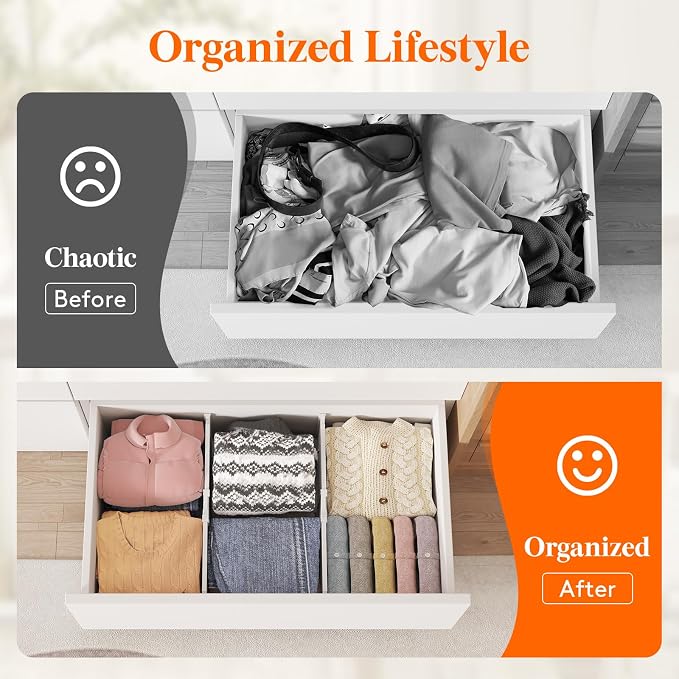 Lifewit 8" Tall Drawer Dividers, Adjustable Deep Drawer Organizer Clothes | 8 Pack 13.8"-22.2" Expandable White Plastic Separators for Dresser, Kitchen, Cabinet, Closet, Office Organization & Storage