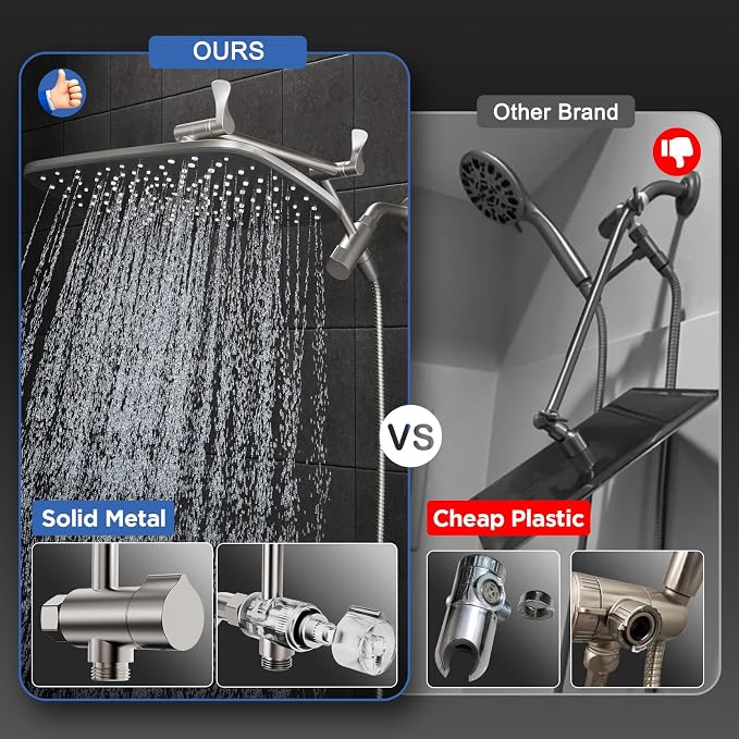Veken Starlight 11.8" High Pressure Shower Head with Handheld, Easy Install | Handheld Shower with Multi Spray Modes, Rainfall Combo with 15" Metal Extension Arm, Detachable Dual Shower, Bathroom Decor