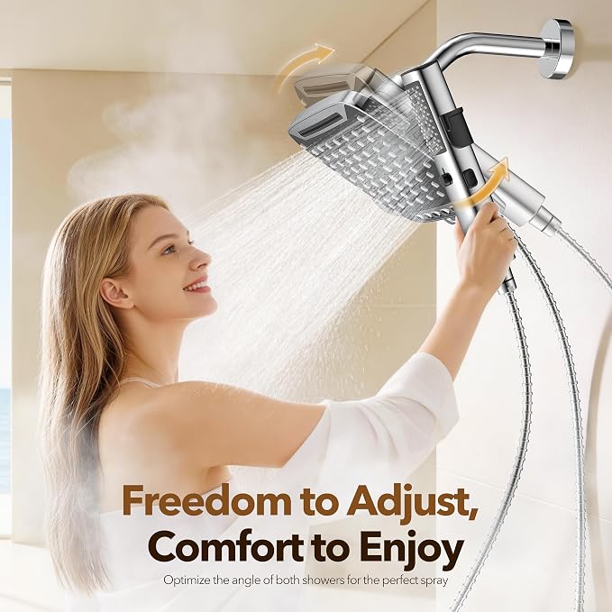 JDO High Pressure Rain Shower Head with Handheld Spray Chrome Polished | 7 Modes Dual Shower Head, 10-inch Rainfall Showerheads Combo, Detachable Hand Held Shower Wand, Power Jets, 71" Hose