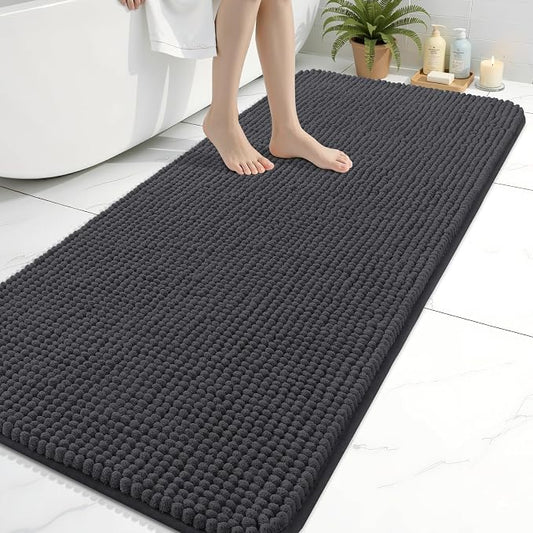Arotive Chenille Bathroom Rugs 60x24, Soft Absorbent Bath Mat, Dark Grey | Rubber Backing, Machine Washable Dry Bath Mats for Bathroom Floor, Tub and Shower, Home Decor Accessories
