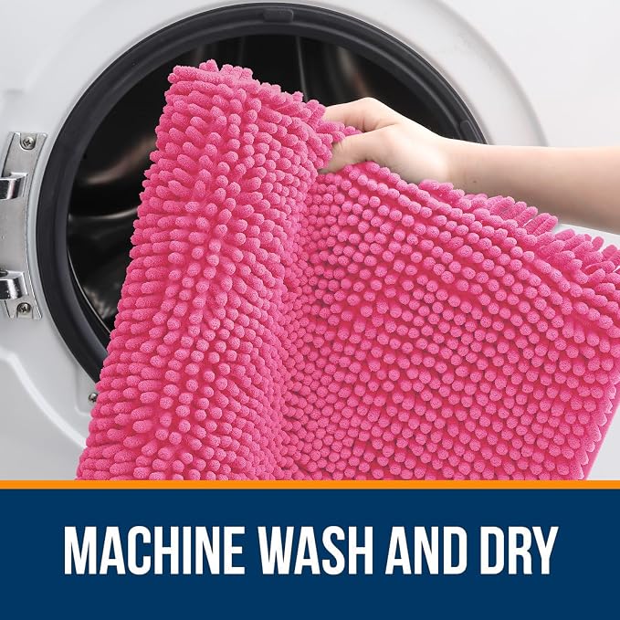 OLANLY Large Bathroom Rugs 50x30, Extra Soft Absorbent Chenille Bath Rugs | Hot Pink, Quick-Drying Rubber Backing, Machine Washable Bath Mat for Bathroom Floor, Tub and Shower, Home Decor Accessories