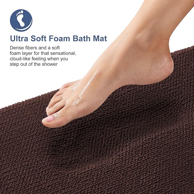 OLANLY Memory Foam Bathroom Toilet Rug U-Shaped 24x20, Absorbent Mat, Brown | Soft Quick Dry Bath Rugs, Non-Slip Carpet, Machine Washable Mat for Bathroom Floor, Tub and Shower, Home Decor Accessories