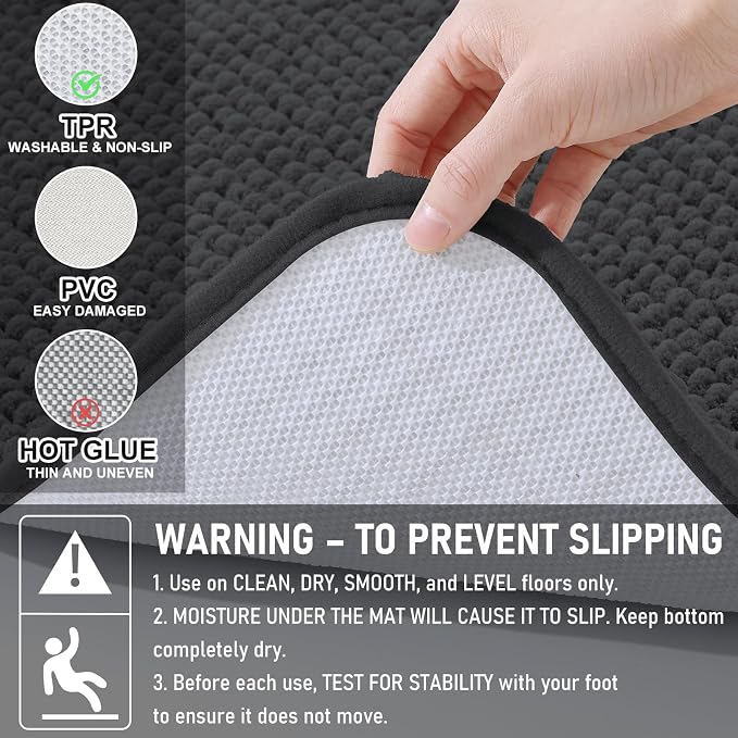 Arotive Chenille Bathroom Rugs 60x24, Soft Absorbent Bath Mat, Dark Grey | Rubber Backing, Machine Washable Dry Bath Mats for Bathroom Floor, Tub and Shower, Home Decor Accessories