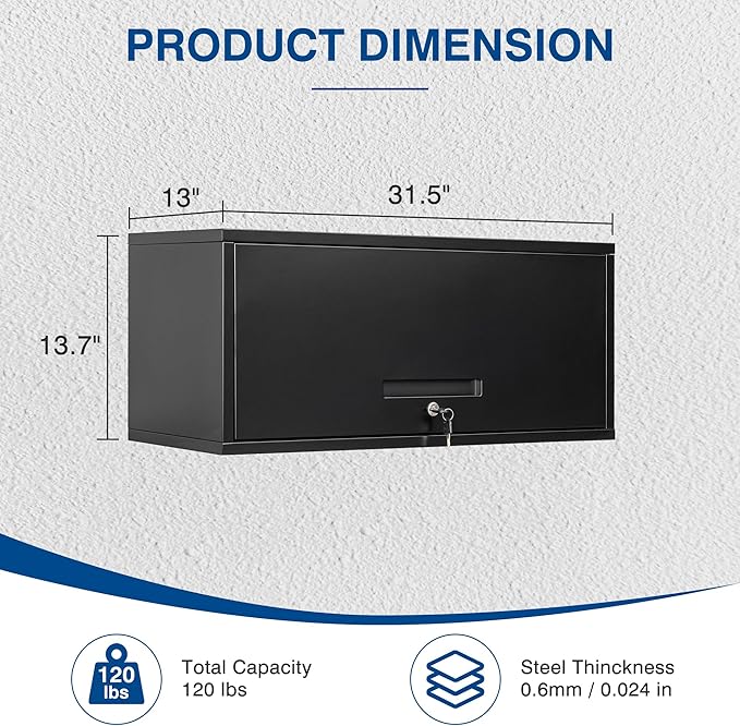 Fesbos Metal Storage Cabinet Black Wall Cabinets with Locking Door - Wall Mounted Storage Cabinet for Garage Warehouse Home Office - Assembly Required