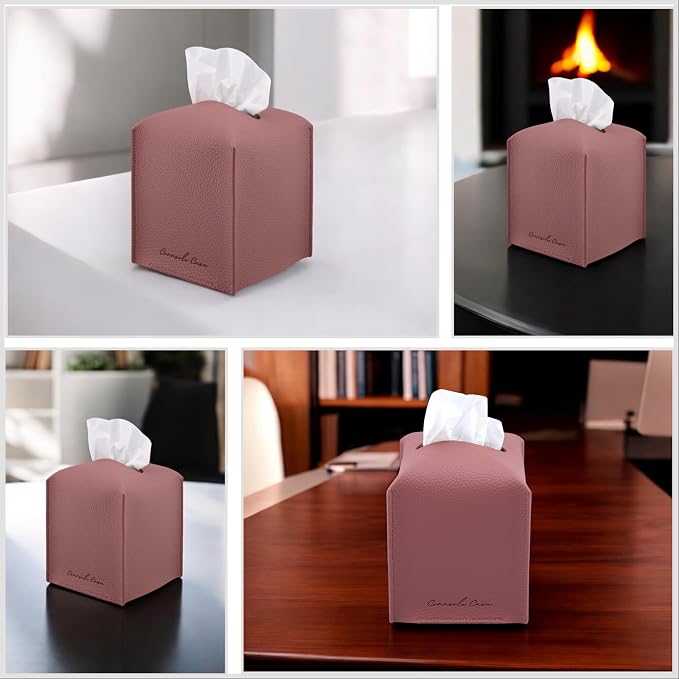 Premium PU Leather Tissue Box Holder - Elegant Hotel-Style Tissue Box Cover for Home, Office & Car Décor, Tissues Cube Organizer for a Natural & Classic Look (Mauve)