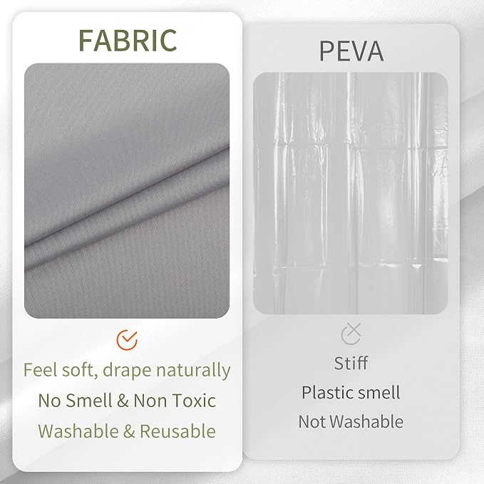 ALYVIA SPRING Extra Long Waterproof Fabric Shower Curtain Liner Grey, 72x84 | 3 Magnets, Soft Cloth & Hotel Quality, Machine Washable, Light-Weight, Extra Long Size