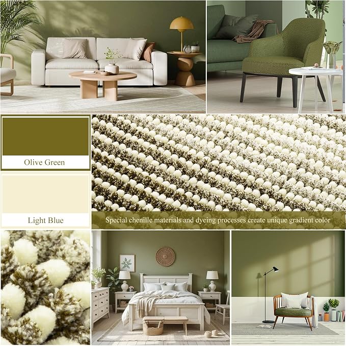 Bathroom Rugs, Bath Mat Non Slip 20 x 32 Inches Water Absorbent Chenille Floor Mats Machine Washable (Olive Green)