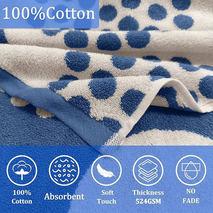 VOOVA & MOVAS Kids Hooded Towel, 3-8 Years, 100% Cotton, Dark Blue Dot | Classic Dot Jacquard Craft, Powerful Absorbency, Multi-Scene Use for Bath, Beach, Pool and Swimming