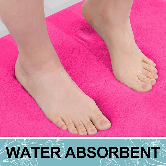 Smiry Memory Foam Toilet Rugs 24x20, Extra Soft Absorbent Bathroom Rugs | Deep Pink, Quick Dry Machine Washable Non-Slip Contour Bath Mat for Toilet