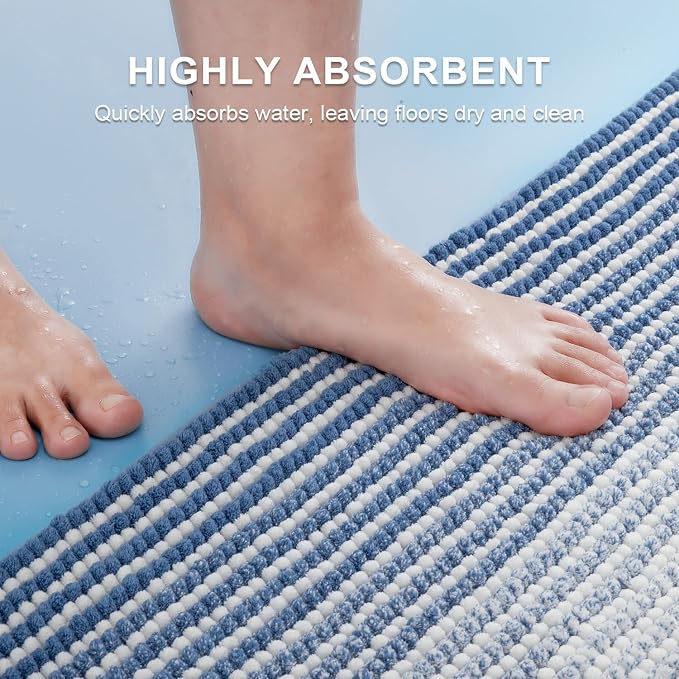 Bathroom Rugs and Mats Sets, 2 Piece Thick Absorbent Chenille Bath Mat Rug Set Non Slip, Soft Shaggy Bath Room Floor Mats for Bathroom, Machine Washable (Sky Blue, 20" x 60" Plus 20" x 32")