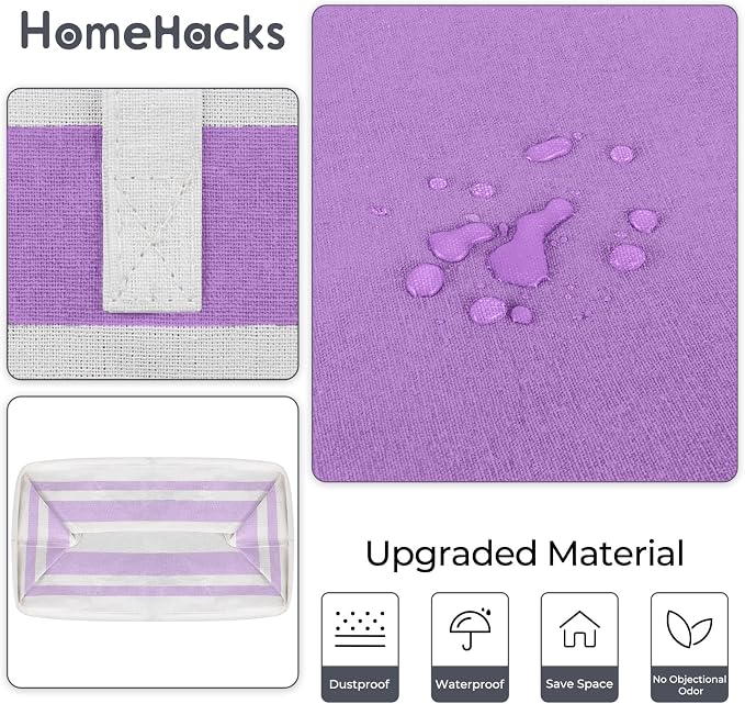 HomeHacks 2 Pack Laundry Baskets, Laundry Hampers Bags (Purple 100Lx2) | Waterproof, Freestanding, Collapsible Clothes Hamper with Reinforced Handles in Laundry Room, College Dorm, Bathroom, Bedroom