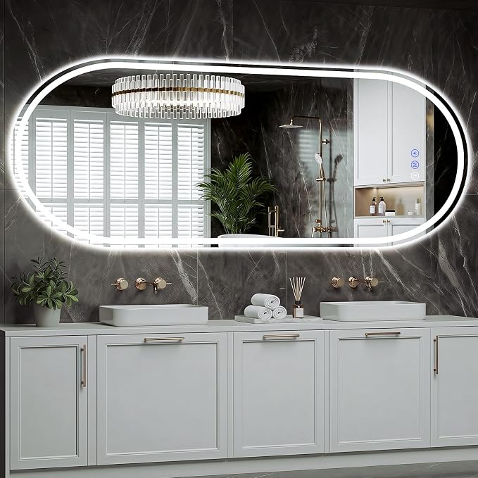 Oval LED Bathroom Mirror, 24"x 50" Led Full Length Mirror | Frameless Large LED Mirror with Front Light & Backlit, Anti-Fog, Dimmable Wall Mounted Lighted Mirror, Smart Bathroom Mirror