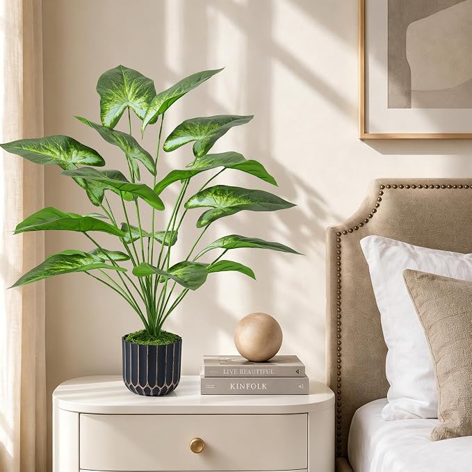 26" Fake Plants 3D Printed Artificial Tropical Potted Plant Tall Faux Plant | Indoor Outdoor Tree, Fade-Resistant, Zero Maintenance, Premium Durable for Living Room Home Decor