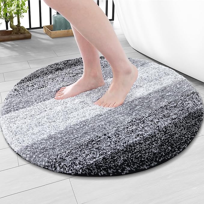 Arotive Microfiber Bathroom Rugs, Shaggy Soft and Absorbent Bath Rug, 30x30 | Black, Rubber Backing Thick Plush Machine Washable Dry Bath Mats for Bathroom, Tub and Shower, Round