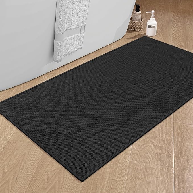 Bathroom Rugs Mat 25x47, Ultra Thin Non Slip Bath Mat Large Quick Dry Absorbent Bath Mat for Bathroom Floor, (Black, 47"x25")