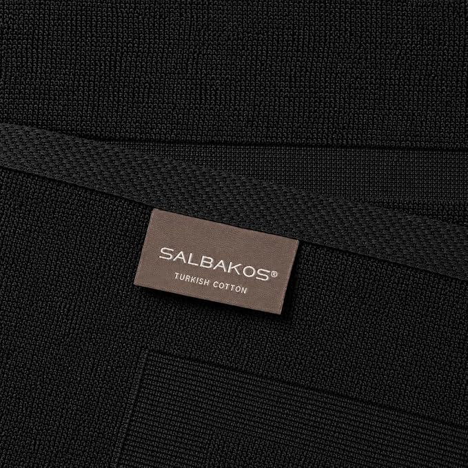 SALBAKOS 2-Piece 100% Turkish Cotton Bath Mat Towel, 20x34 inch, Black | Bathroom Floor Towels, Thick Soft Most Absorbent Quick-Dry Durable Large Size Foot Rug, Premium Hotel Quality Made in Turkey