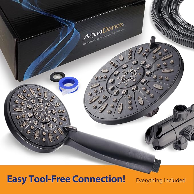 AquaDance 7" Premium High Pressure 3-way Rain & Handheld Shower Head Combo | Enjoy Dual 6-Setting Luxury Shower Heads Separately or Together for the Best of Both Worlds! Stainless Steel Hose - Bronze