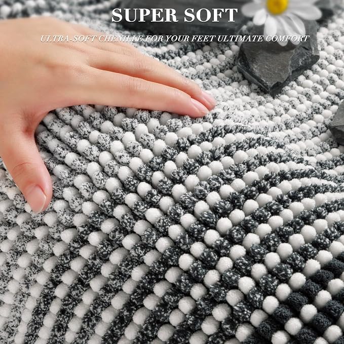 Bathroom Rugs and Mats Sets, 2 Piece Thick Absorbent Chenille Non Slip, Soft Shaggy Bath Room Floor Mats for Bathroom, Machine Washable (Blue Grey, 20" x 47" Plus 16" x 24")