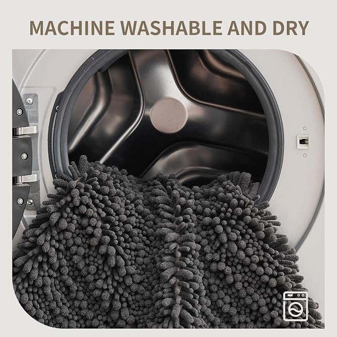 Bathroom Rugs Non Slip Washable, Extra Thick Soft Chenille Absorbent Bath Mat, High Density Barrier Non Slip Backing, Quick Dry Plush Shaggy Floor Carpet for Tub&Shower 24x17, Darkgrey