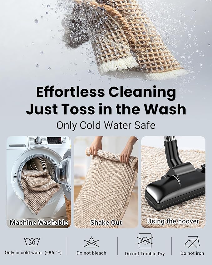 Furicher Waffle Bath Mat Set, Non Slip Bathroom Rugs 2 Piece, Brown & White | Ultra Absorbent Long Bath Rug Runner for Bathroom Boho Chic Decor, Machine Washable Floor Mats, 20"×47" Plus 18"×30"