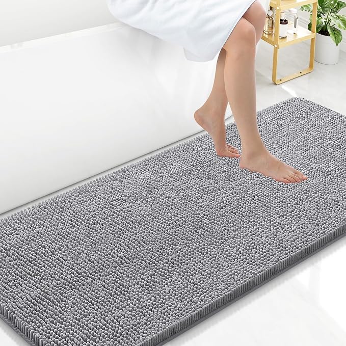Arotive Bathroom Rugs 59x24, Soft Absorbent Shaggy Chenille Bath Rugs | Grey, Machine Washable Rubber Backing Bath Mats for Bathroom Floor Tub and Shower Home Decor Accessories