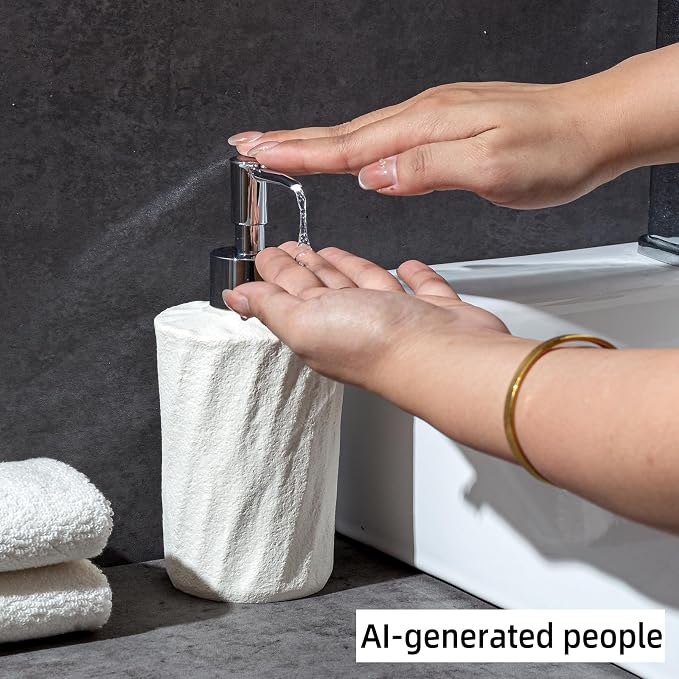 Bathroom Accessories Set, 4 PCS Modern Stone Texture, White | Minimalist, Resin, with Liquid Soap Dispenser 11.5 OZ, Tumblers, Toothbrush Holder, Bar Soap Tray, For Countertop Sink