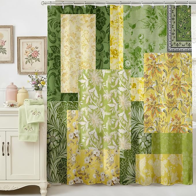 Mocsicka Vintage Boho Shower Curtain Retro Floral Shower Curtain Boho Floral Bathroom Decor Waterproof Mid Century Farmhouse Flowers Patchwork Bath Curtain 72 X 72 Inch