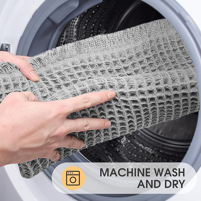 Waffle Bath Mat Light Grey 5'x2', Boho Woven Modern Bath Mat Rugs, Absorbent Non Slip Bathroom Rugs, Soft Washable Bath Rugs with Tassels for Bathroom, Bedroom, Kitchen, Shower, Tub