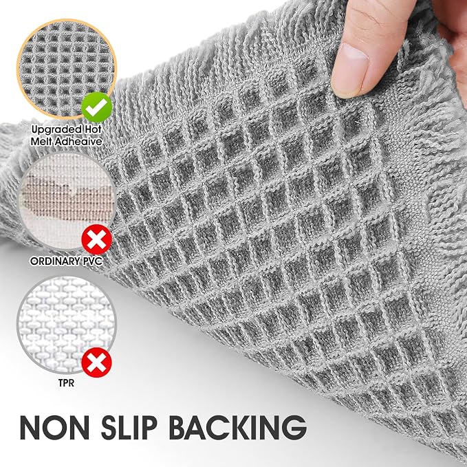 Waffle Bath Mat Light Grey 5'x2', Boho Woven Modern Bath Mat Rugs, Absorbent Non Slip Bathroom Rugs, Soft Washable Bath Rugs with Tassels for Bathroom, Bedroom, Kitchen, Shower, Tub