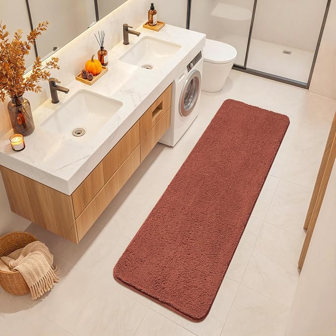 MIULEE Fall Rust Bathroom Runner Rugs Soft Microfiber Bath Mat 24x70 Inch | Absorbent, Non Slip, Quick Dry, Fluffy Bath Rugs for Bathroom Floor Tub Showers, Machine Washable