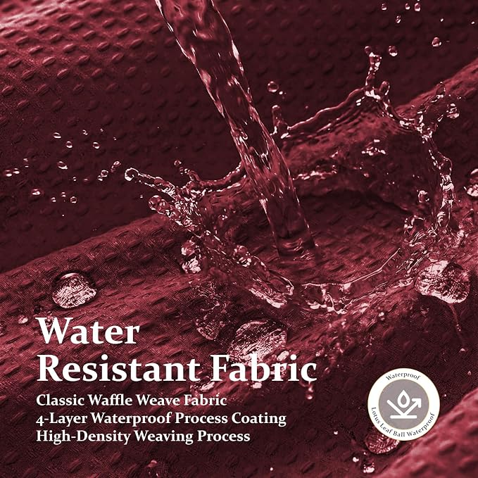 Extra Long Waffle Shower Curtain 256 GSM Fabric 72"x84" Burgundy | 84 Inch Long, Thick Polyester Cloth, Weighted Hem, Water Repellent, Washable, Tall Hotel Bathroom Shower Curtain Set 12 Hooks