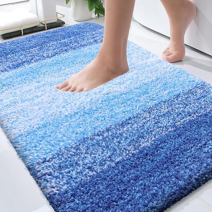 OLANLY Bathroom Rugs Mat 30x20, Extra Soft Absorbent Microfiber Bath Rugs | Light Royal Blue, Non-Slip Quick-Drying Rubber Backing, Washable Bath Mat for Floor, Tub and Shower, Home Decor Accessories