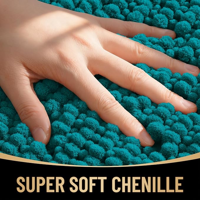 OLANLY Thick Chenille Absorbent Bathroom Rugs Mat 30x20, Deep Lake | Soft Bath Rugs, Rubber Backing, Machine Wash Dry, Bath Mats for Bathroom, Tub and Shower, Home Decor Accessories