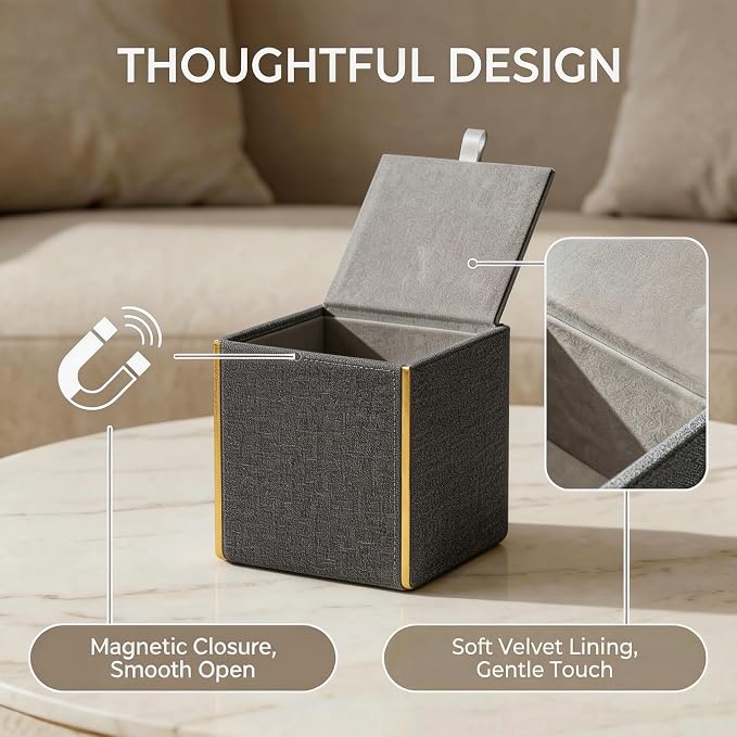 PU Leather Square Tissue Box Cover, Linen Tissue Box Holder with Magnetic Closure, Decorative Modern Cube Tissue Box for Bathroom Vanity Countertop Bedroom Office Desk (Gray)